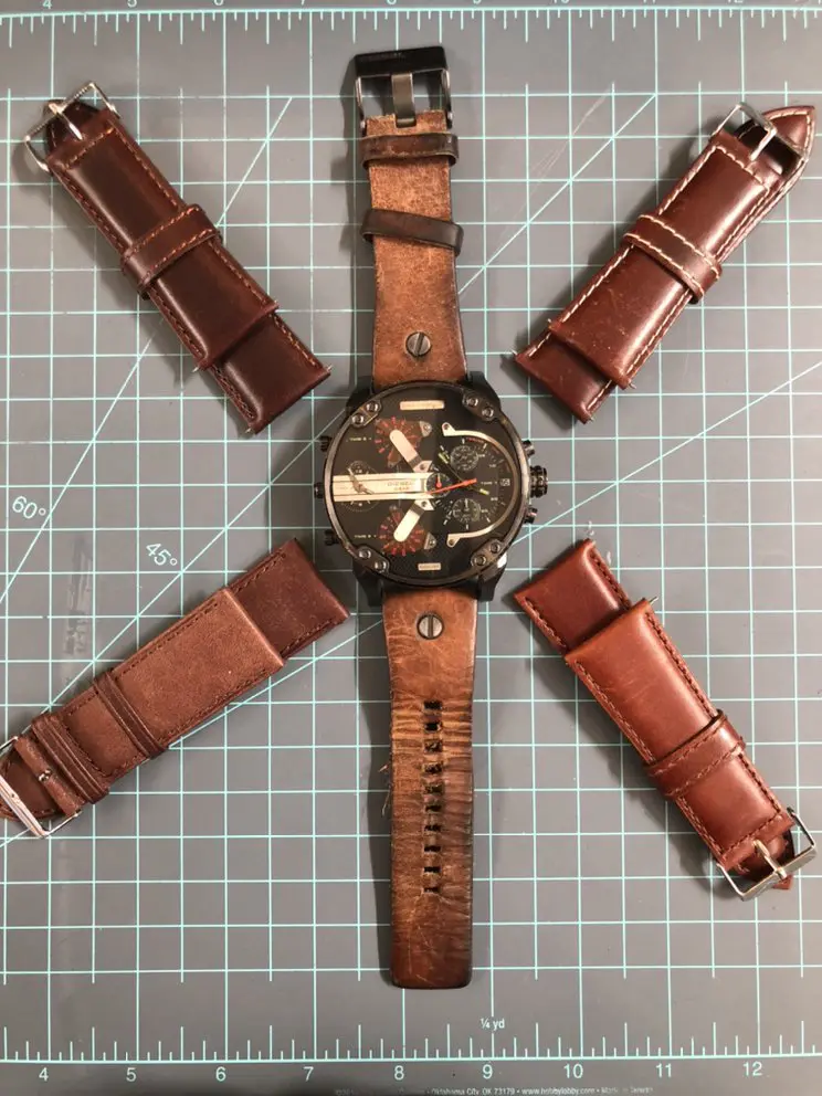 watch and different kinds of brown leather bands
